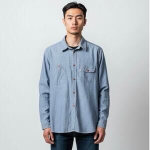 Railcar Fine Goods Eliminator Blue Chambray Long Sleeve Button Down - XL